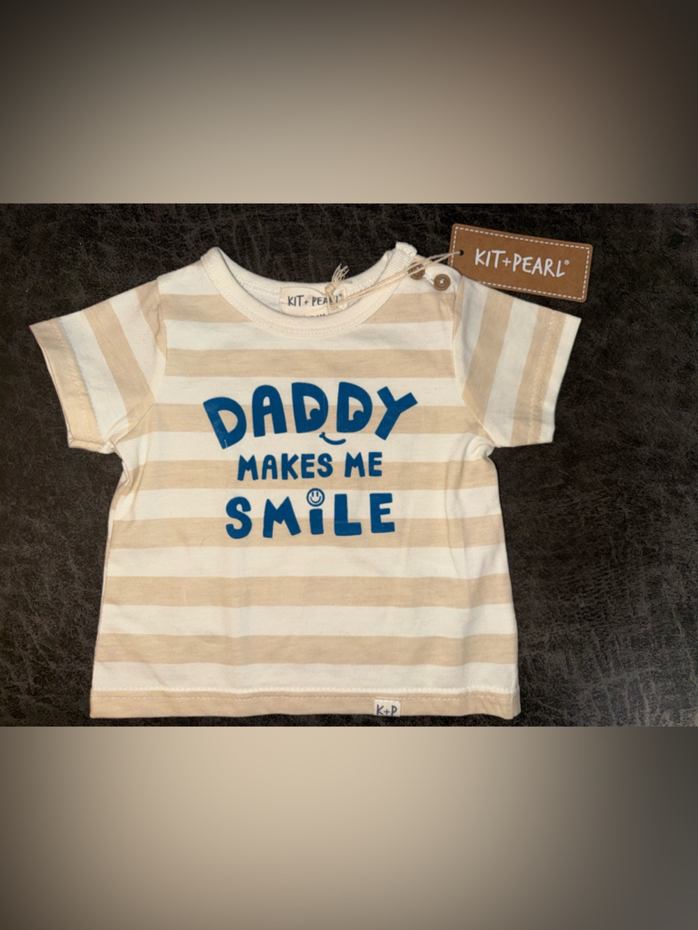 Cream & White Striped Short Sleeve Tee - "Daddy Makes Me Smile"